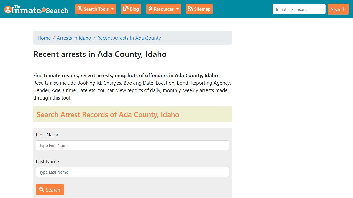 Recent arrests in Ada County, Idaho - theinmatesearch.net