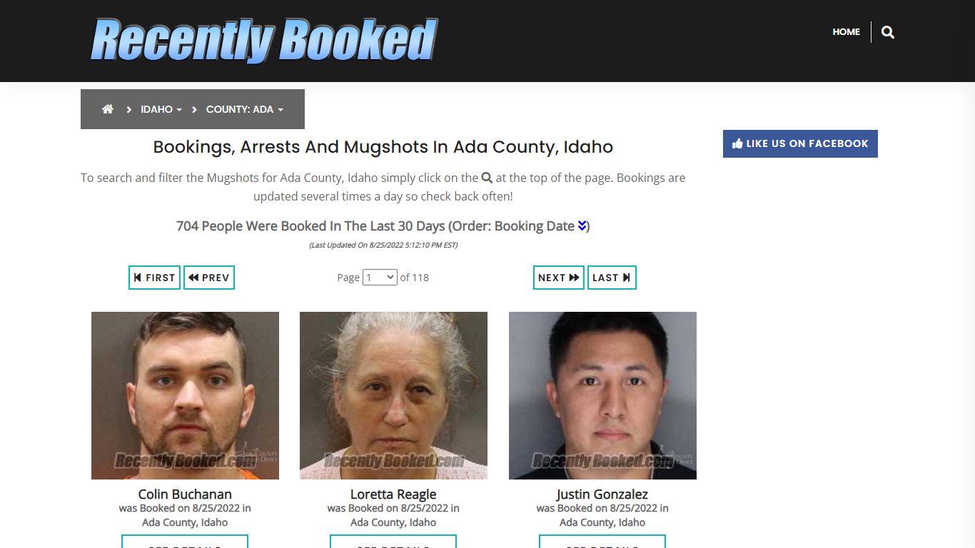 Recent bookings, Arrests, Mugshots in Ada County, Idaho - Recently Booked